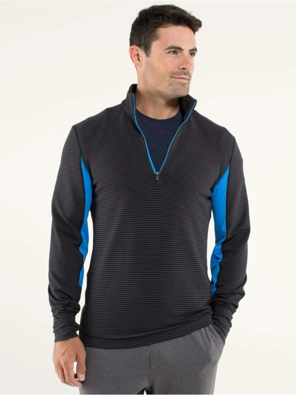 lululemon athletica Black 1/4 Zip Sweater with Blue Panels - Picture 2 of 8